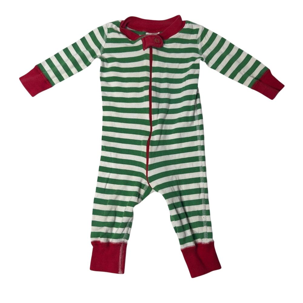 Hanna Andersson Green Stripe Organic Cotton Zip Sleeper Pajamas 6-9M
